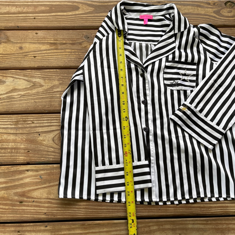 Betsey Johnson Black White Striped Pajama Set Moon Star Sleepwear Size Small - Picture 13 of 16